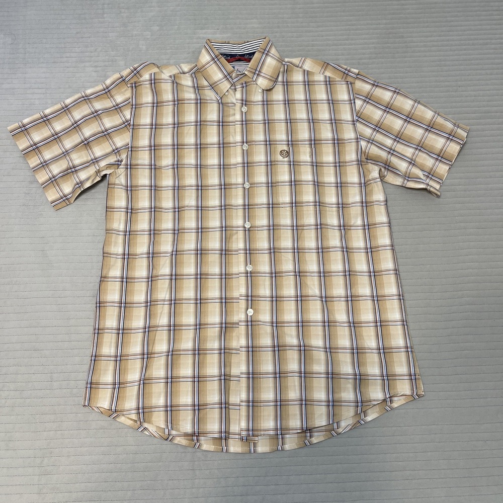Wrangler George Strait Shirt Mens Small Brown Plaid Short Sleeve Cowboy Cut